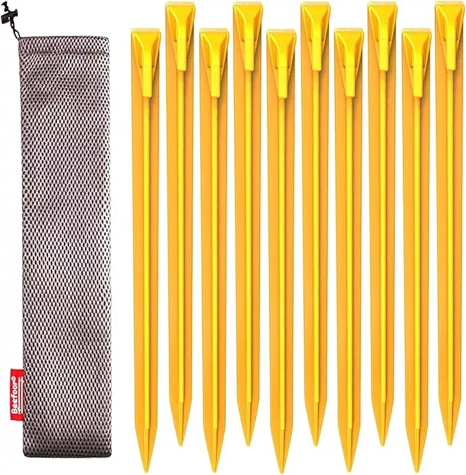10-Pack Plastic Tent Stakes – 12-Inch Heavy Duty Canopy Anchoring Pegs for Camping, Gardening, Landscaping, Backpacking – Lightweight, Rust-Proof, Reusable Camping Stake