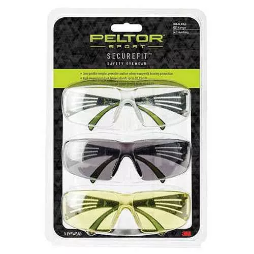 3M/Peltor SecureFit 400 Anti-fog Glasses Lightweight Amber/Clear/Gray Safety Eyewear 3-Pack SF400-P3PK-6