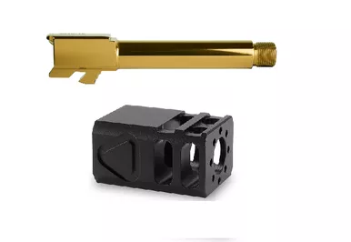 9mm TiN Threaded Barrel and TBC Compensator Combo for Glock 19 Pistols