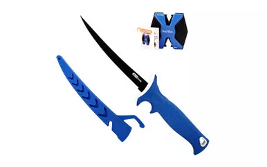 AccuSharp AccuSharp Fillet Knife with Sharpener - 6.5-inch Titanium-Coated Steel Blade, Non-Slip Handle, Blue Handle Color, Model 736C