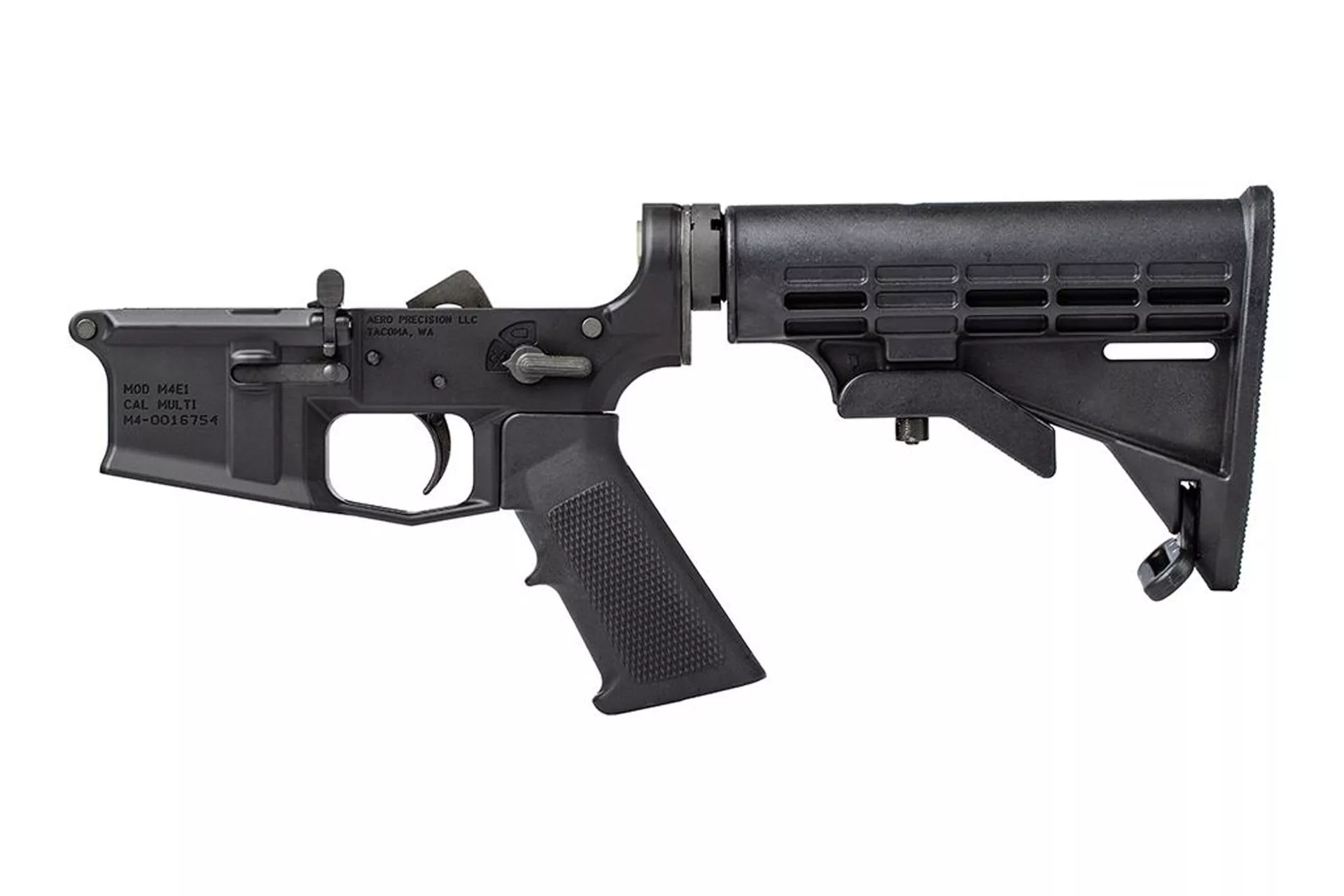 Aero Precision M4E1 Complete Lower Receiver w/ A2 Grip and M4 Stock – Anodized Black – APAR600101