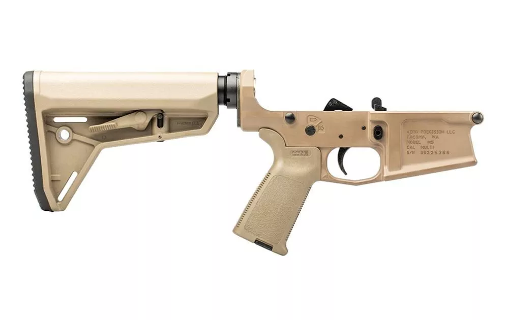 Aero Precision M5 Complete Lower Receiver w/ FDE MOE Grip & SL Carbine Stock – FDE Cerakote – APAR308256