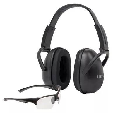 Allen Company ULTRX Hearing and Eye Combo, Sound Blocker Earmuff, NRR 23dB, Black, Impact Resistant Shooting Glasses, Clear, ANSI Z87.1+ 4158
