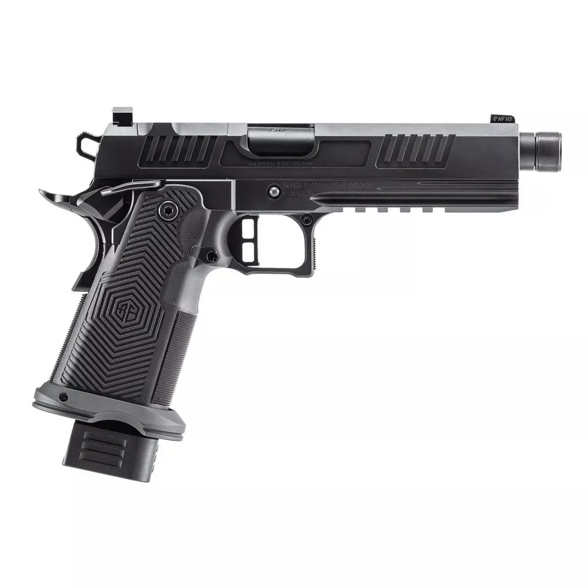 Alpha Foxtrot AF1911-Romulus MOS Adapter Handgun 9mm Luger 17(1) & 20rd(1) Magazines 3.5″ Comp Threaded Barrel DLC Black