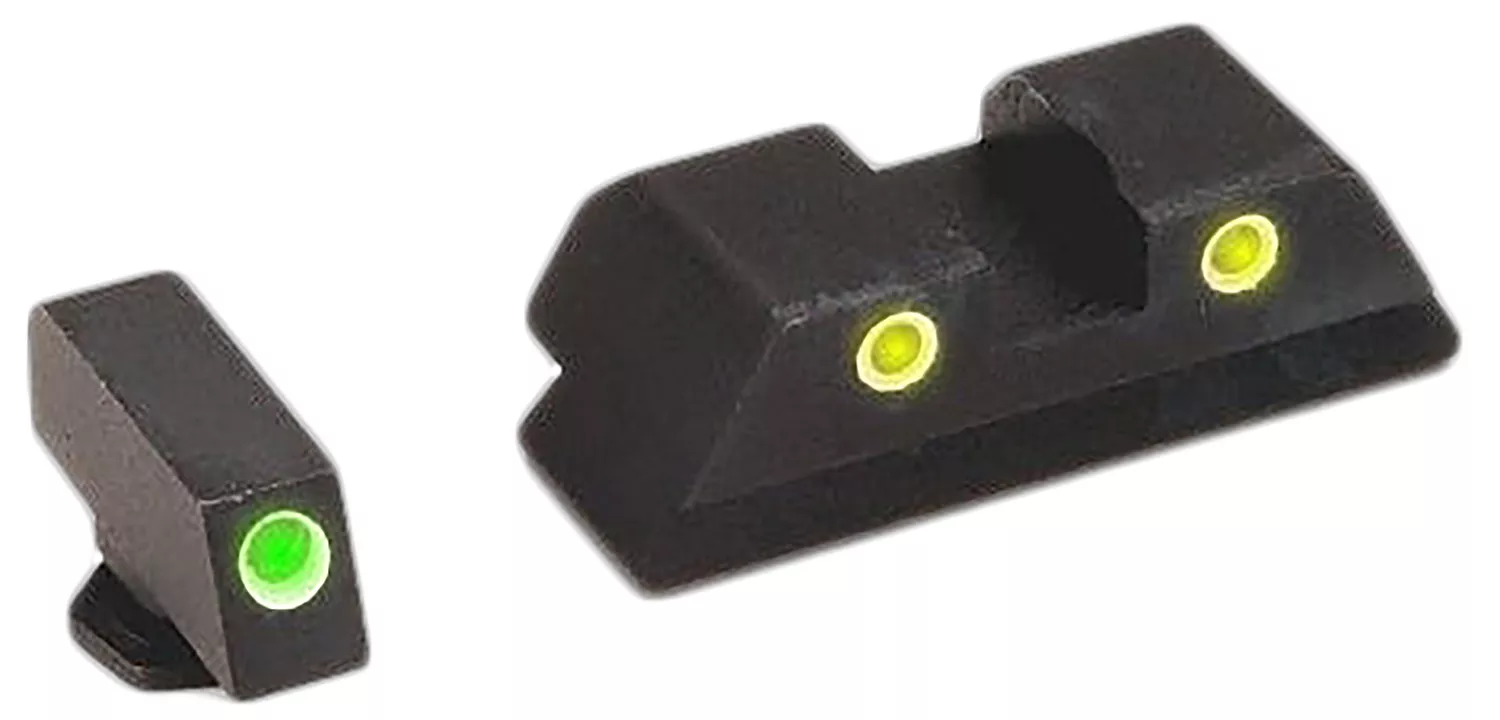 AmeriGlo GL121 Classic Tritium Sight Set for GlockGreen Tritium White Outline Front Sight-Yellow Tritium White Outline Rear Sight