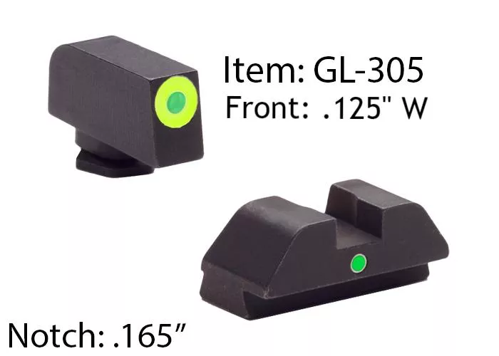 Ameriglo Glock Tritium I-Dot Night Sight Set for Glock 42 43 – Lime Outline Front / Single Green Dot Rear