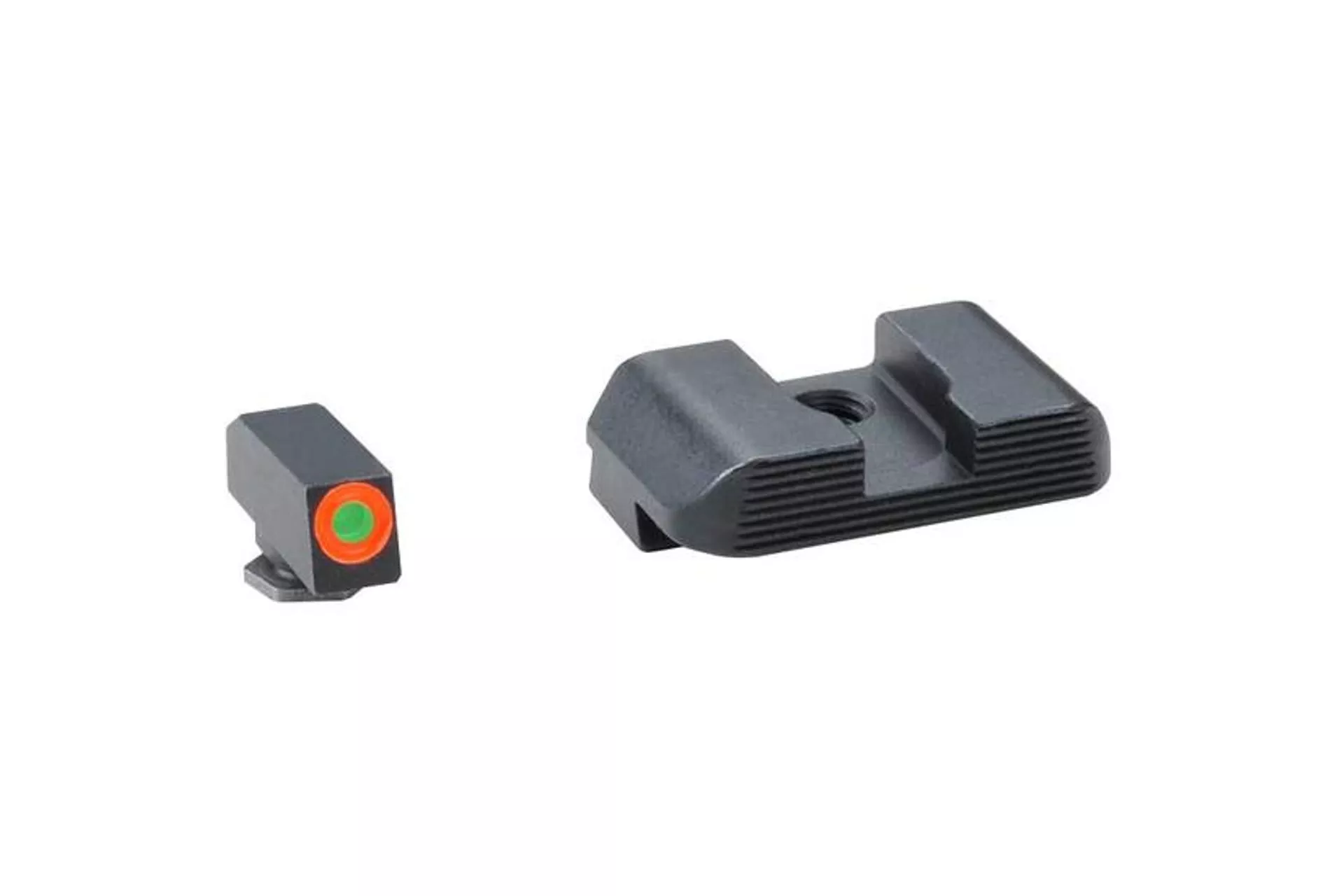 AmeriGlo, Protector, Night Sight Set, For Glock 42/43/43X/48, Front/Rear, Green Tritium Orange Outline Front, Black Serrated Rear – AMGGL-436