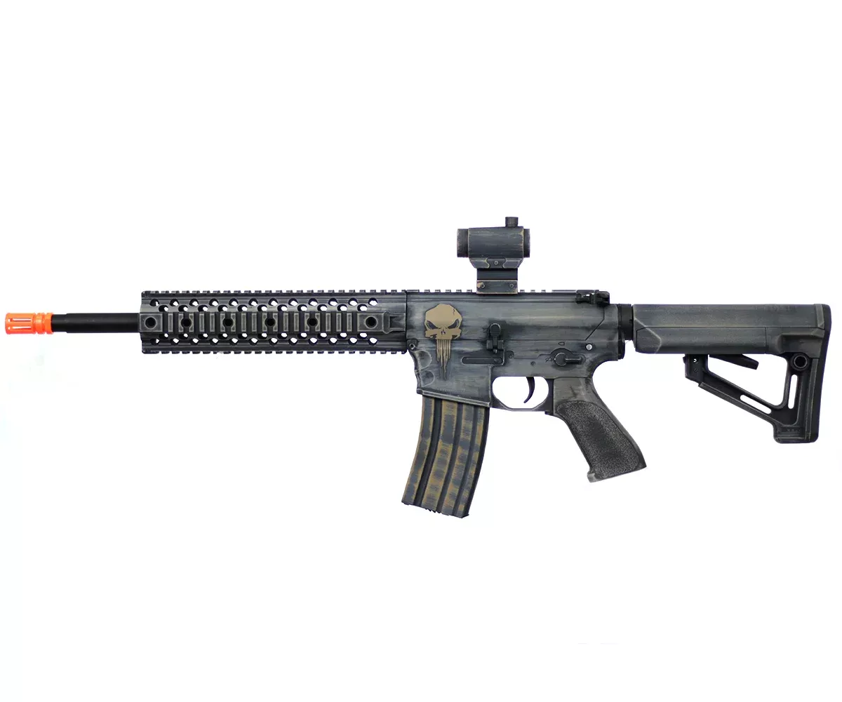 ANM Cerakote Custom Lancer Tactical M4 EVO Airsoft Gun AEG - Battle Worn Punisher