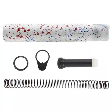 AR-15 .223/5.56 Complete Pistol Buffer Tube Kit - CERAKOTE SPLATTER White Red Blue