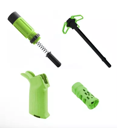 AR-15 3.5" Short Buffer System Combo - A2 Flag Grip - Ambi Charging Handle - Ported Muzzle Brake - Cerakote Red
