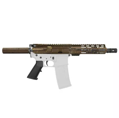 AR-15 5.56 NATO 7.5'' PISTOL KIT - BILLET UPPER WITH 7" Angle Cut Clamp on M-Lok Handguard - CERAKOTE FDE SPLATTER