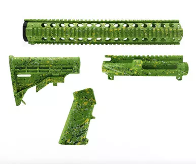 AR-15 Cerakote Splatter Furniture Set - Upper Receiver - 15" Rail - A2 Grip - Stock - Base Color Pink