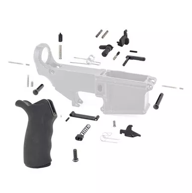 AR-15 Lower Receiver Parts Kit W/ Overmolded Rubber Pistol Grip - Black