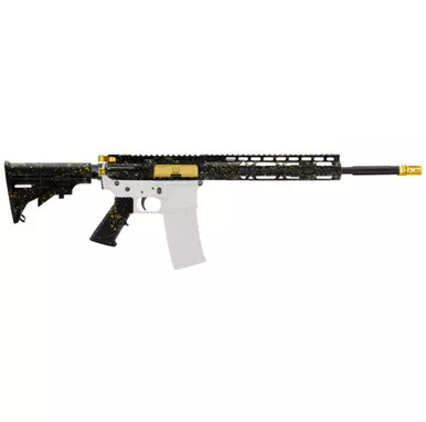 AR-15 SPLATTER BLACK W/ GOLD 5.56 NATO 16'' CARBINE KIT - FORGED UPPER WITH 10" HANDGUARD - GOLD PARTS - CERAKOTE