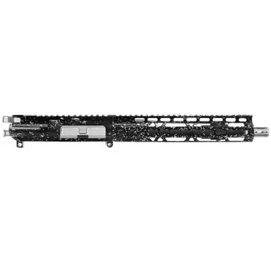 AR-15 SPLATTER BLACK W/ SILVER 10.5'' 5.56 NATO CARBINE UPPER ASSEMBLY - FORGED UPPER WITH 10" HANDGUARD - W/ SILVER PARTS - CERAKOTE