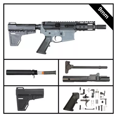 AR-15 "VAPOR 2" 5-INCH 9MM PISTOL FULL BUILD KIT W/ KAK BRACE