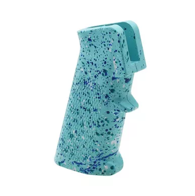 AR STANDARD A2 PISTOL GRIP - BASE ROBINS EGG - PATTERN - AQUA TEAL - BLUE FLAME - BRIGHT WHITE - CERAKOTE SPLATTER