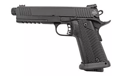 Armscor, Tac Ultra Threaded, 1911, Semi-automatic, Metal Frame Pistol, Full Size, 10MM, 5.5″ Threaded Barrel, Steel, Parkerized Finish, Black, G10 Grips, Adjustable Sights, 16 Rounds, 1 Magazine, Picatinny Rail, Full Length Guide Rod