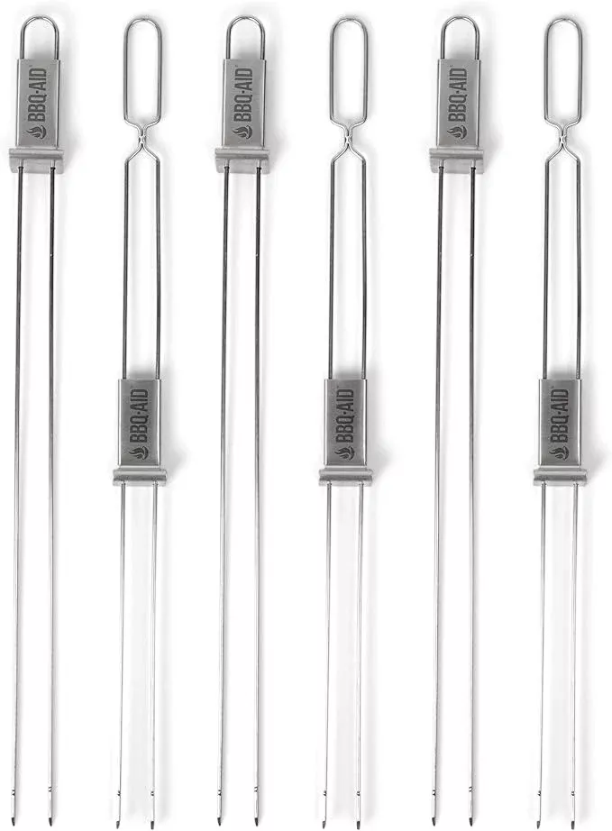 BBQ-AID Premium Barbecue Metal Skewers for Kabobs with Quick Release - Double Pronged, Stainless Steel Metal Skewer for Grilling - Shish Kabob Sticks, Veggies & More