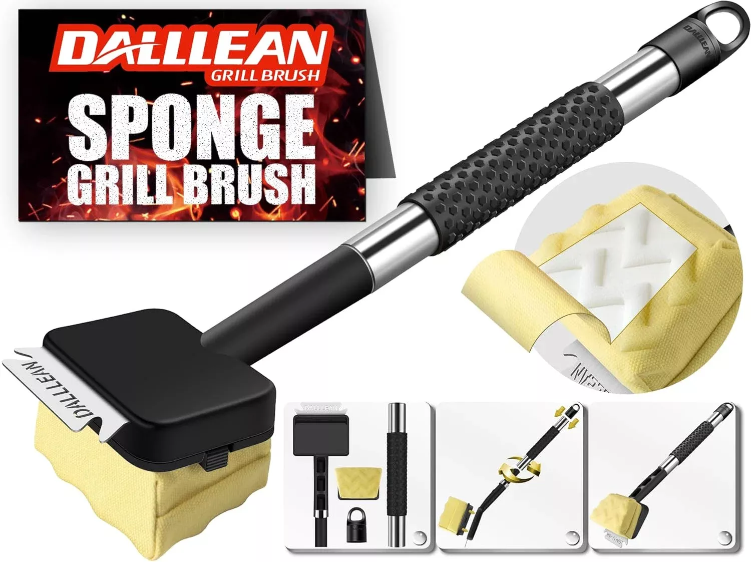 BBQ Grill Brush Bristle Free for Outdoor Grill, Replaceable Head Cleaning Brush, Steam Grate Cleaner, BBQ Cleaning Brush, Scraper for Grill Grates, Safe Barbecue Grill Brush