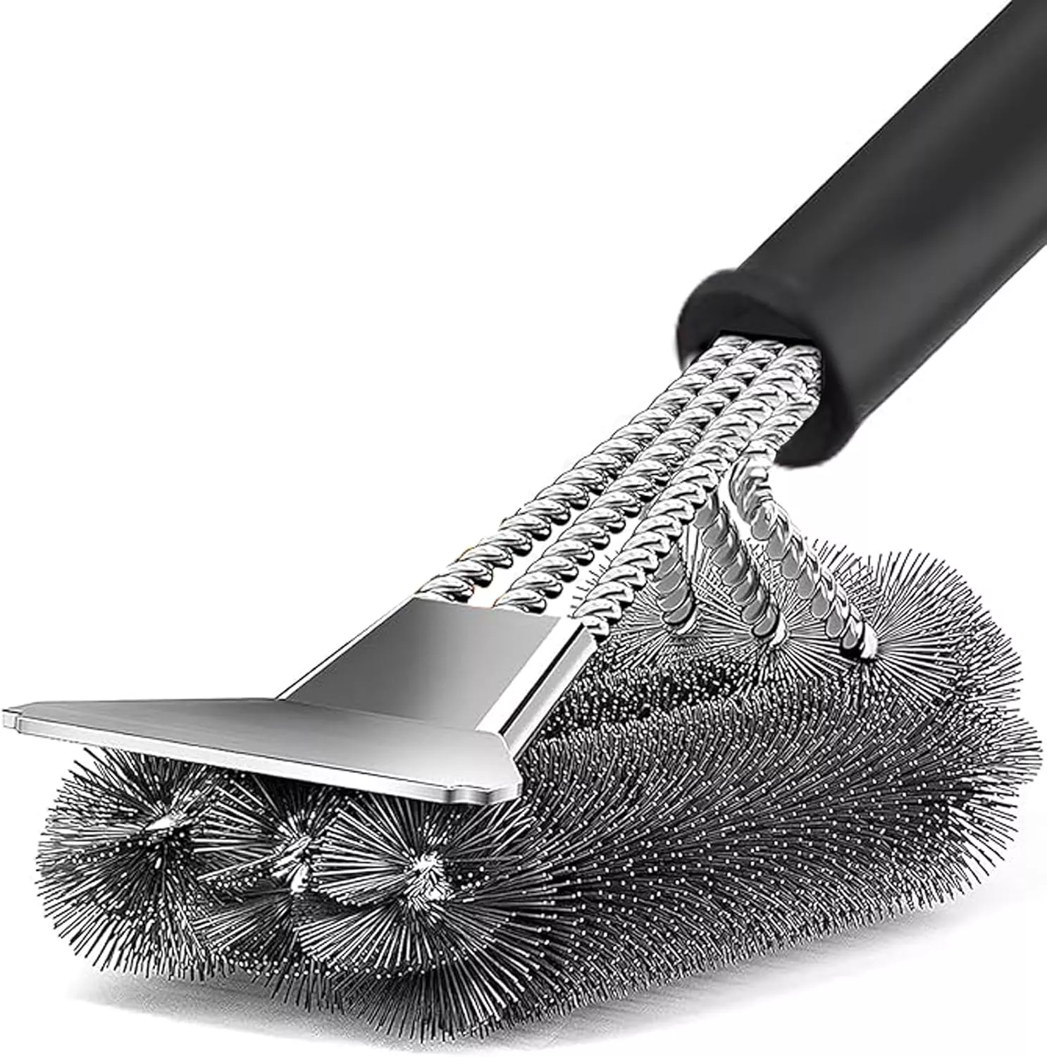 BBQ Grill Brush for Outdoor Grill Safe Stainless Steel Woven Wire Heavy Duty Grill Accessories Cleaning BBQ Accessories, Safe Cleaner Brush Suitable for Gas Charcoal Grilling Grates