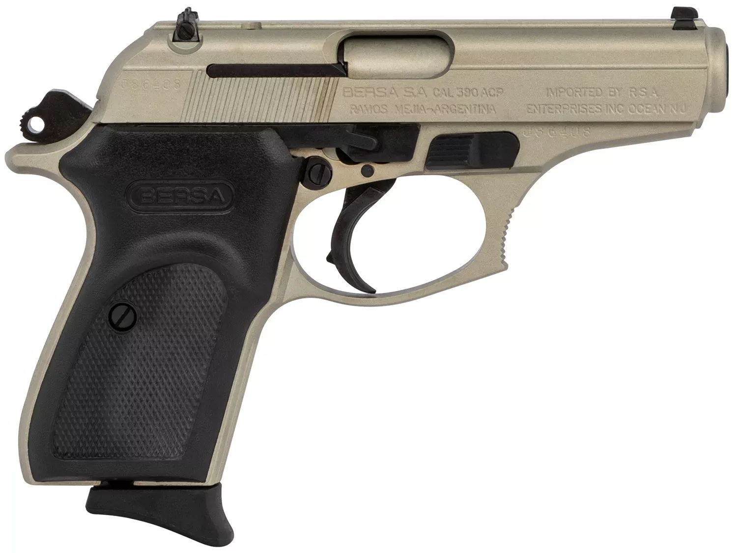 Bersa T380NKL8 Thunder Micro-Compact Frame 380 ACP 8+1, 3.50″ Satin Nickel Steel Barrel, Serrated Steel Slide & Aluminum Frame