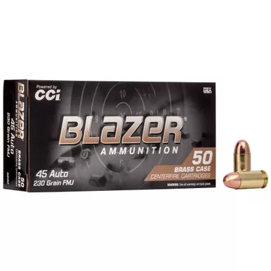 Blazer Ammunition Blazer Brass, 45 ACP, 230 Grain, Full Metal Jacket, 50 Round Box 5230