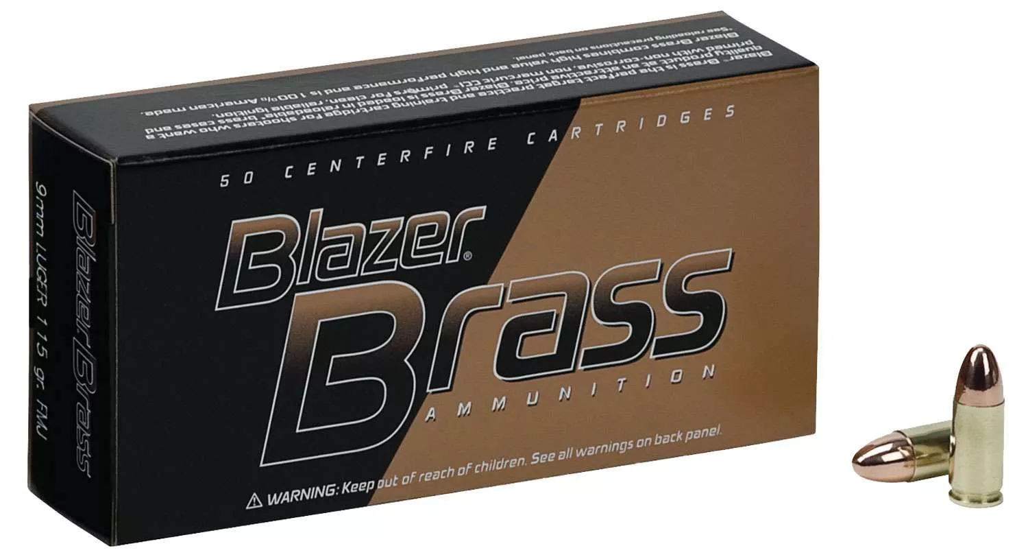 Blazer Ammunition, Blazer Brass, 9MM, 115 Grain, Full Metal Jacket, 100 Round Box