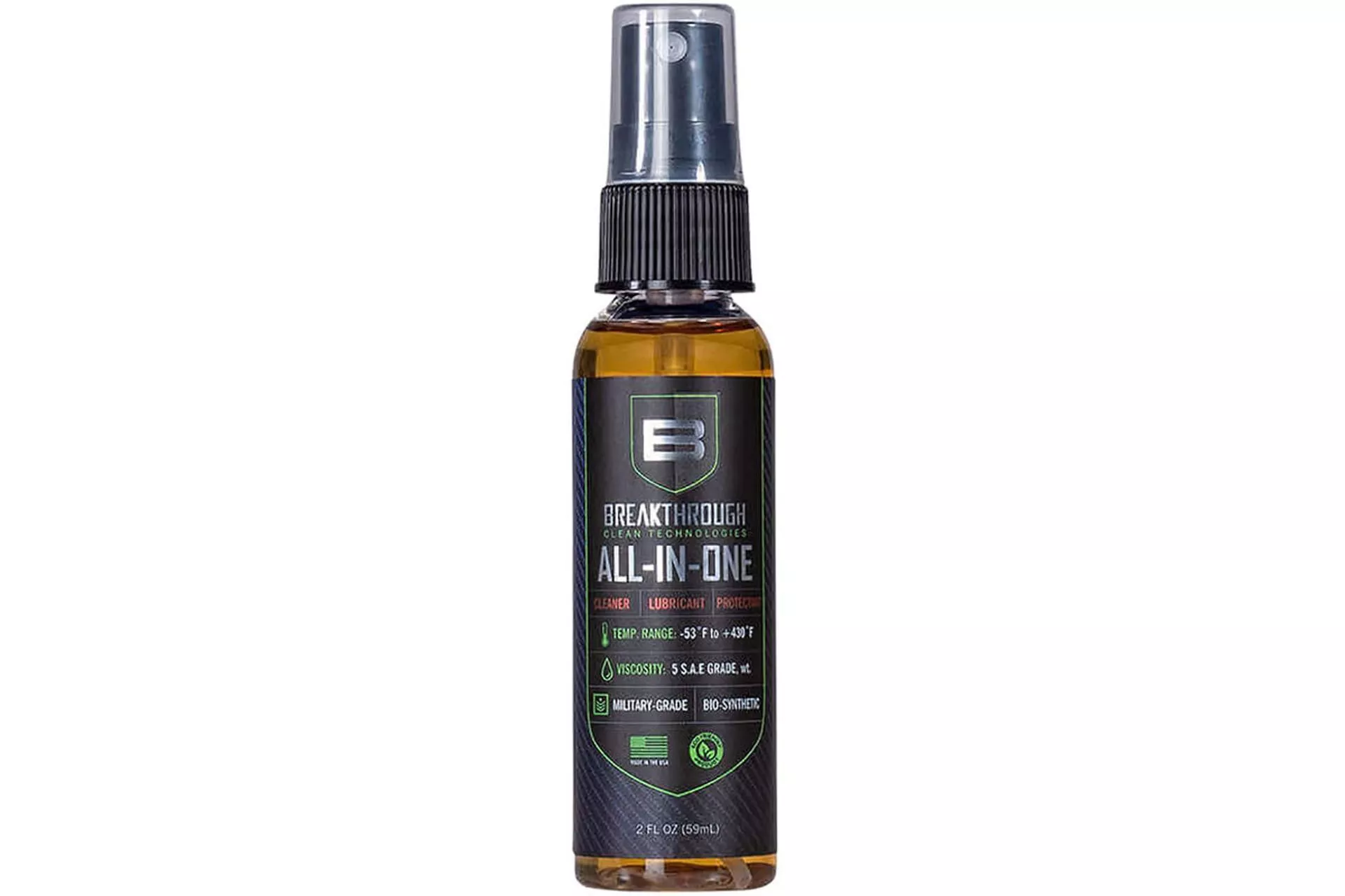 Breakthrough Clean Technologies Battle Born BIO-Synthetic All-In-One Cleaner / Lubricant / Protectant (MIL-PRF-63460F TYPE B) – 2OZ Pump Spray Bottle – BB-AIO-2OZ