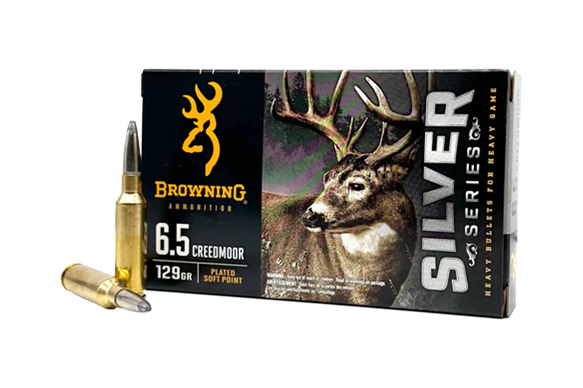 Browning SILVER 6.5 Creedmoor 129 Grain Plated Soft Point Rifle Ammo – 20 round box – B192600651