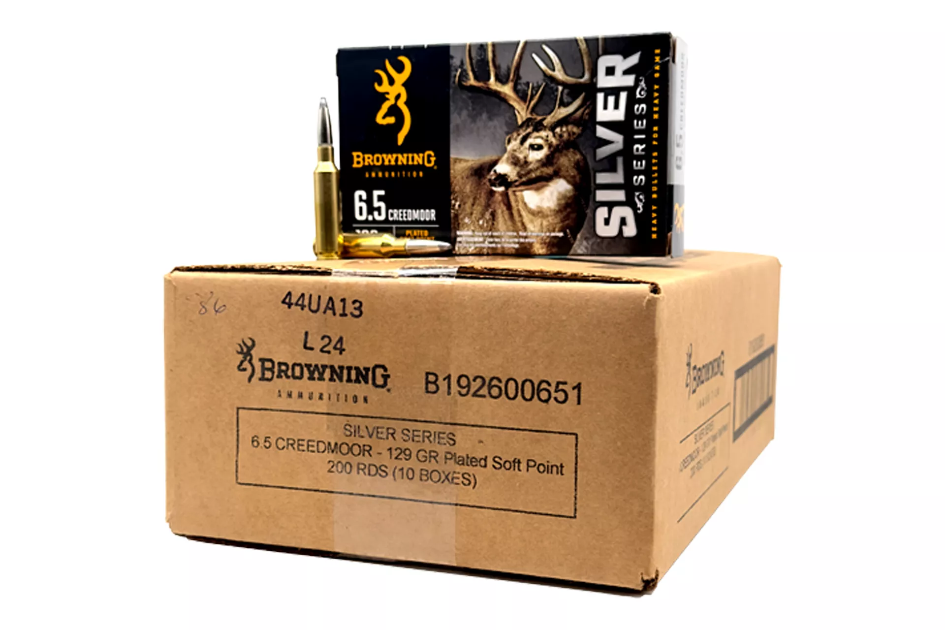 Browning SILVER 6.5 Creedmoor 129 Grain Plated Soft Point Rifle Ammo – 200 round case – B192600651