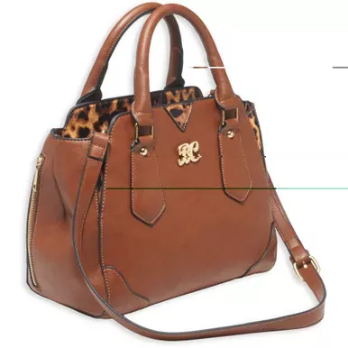 Bulldog Cases Satchel Style Purse Leather Universal Fit Holster Included Chestnut w/Leopard Trim BDP-024