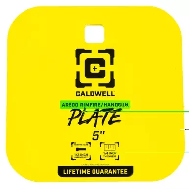 Caldwell AR500 Rimfire/Handgun Gong, 1/4" Steel Target, 5" Square, Yellow 4002311