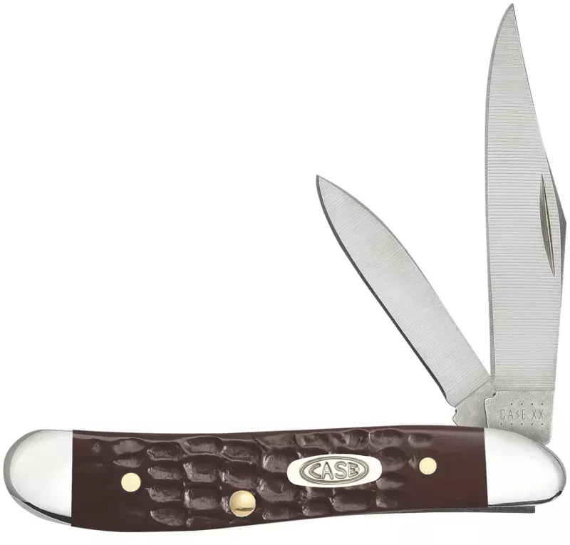 Case 00046 Peanut 2.10"/1.53" Folding Clip/Pen Plain As-Ground Tru-Sharp SS Blade/Brown Jigged Synthetic Handle