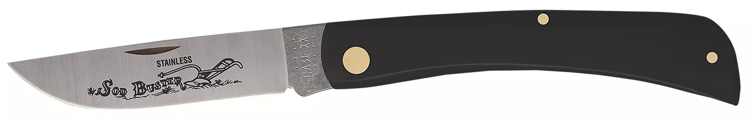Case 00092 Sod Buster3.70" Folding Skinner Plain Etched As-Ground Tru-Sharp SS Blade/Smooth Black Synthetic Handle