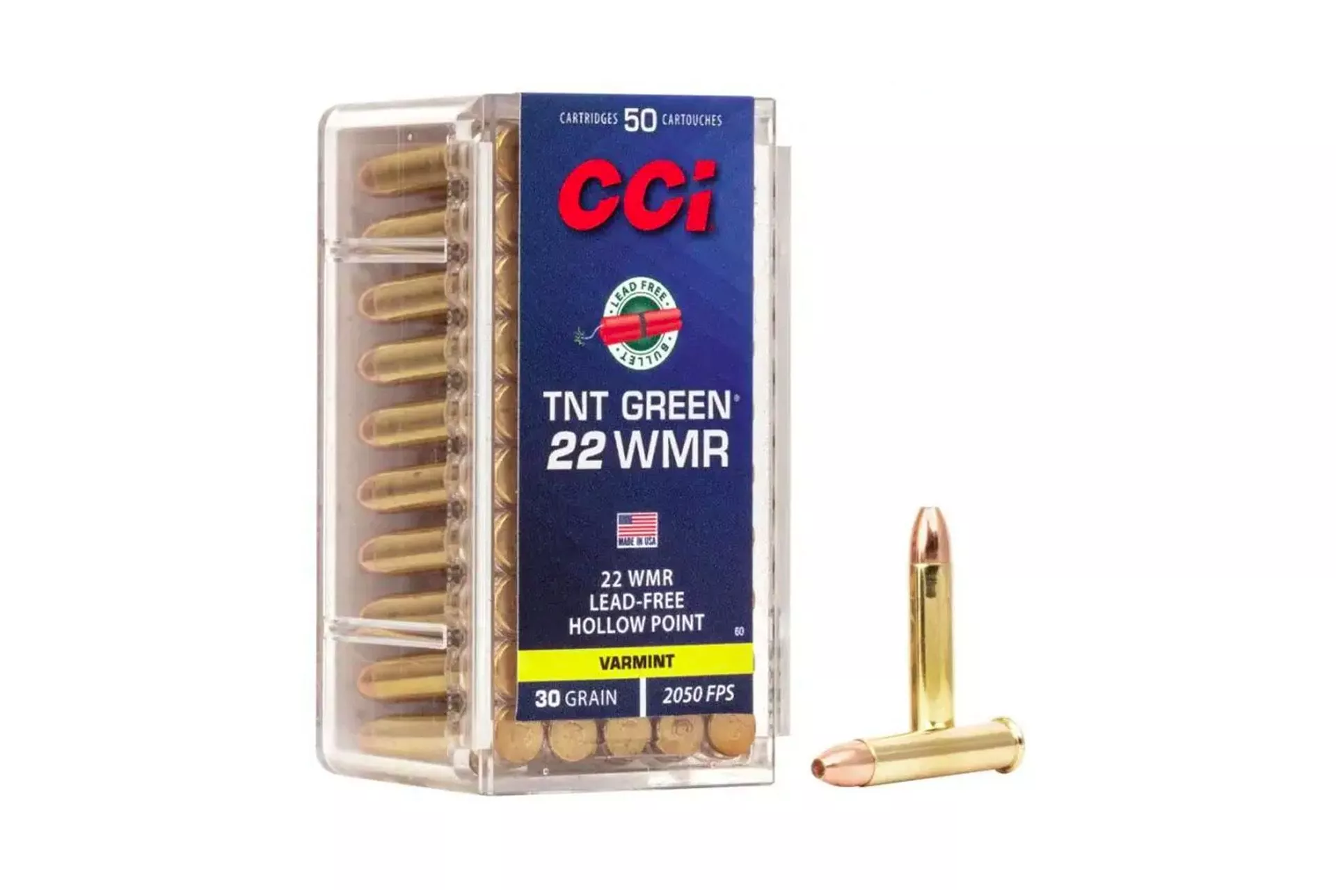 CCI .22 WMR 30gr TNT Green HP Ammo Rimfire Ammo – 50 Rounds – 60