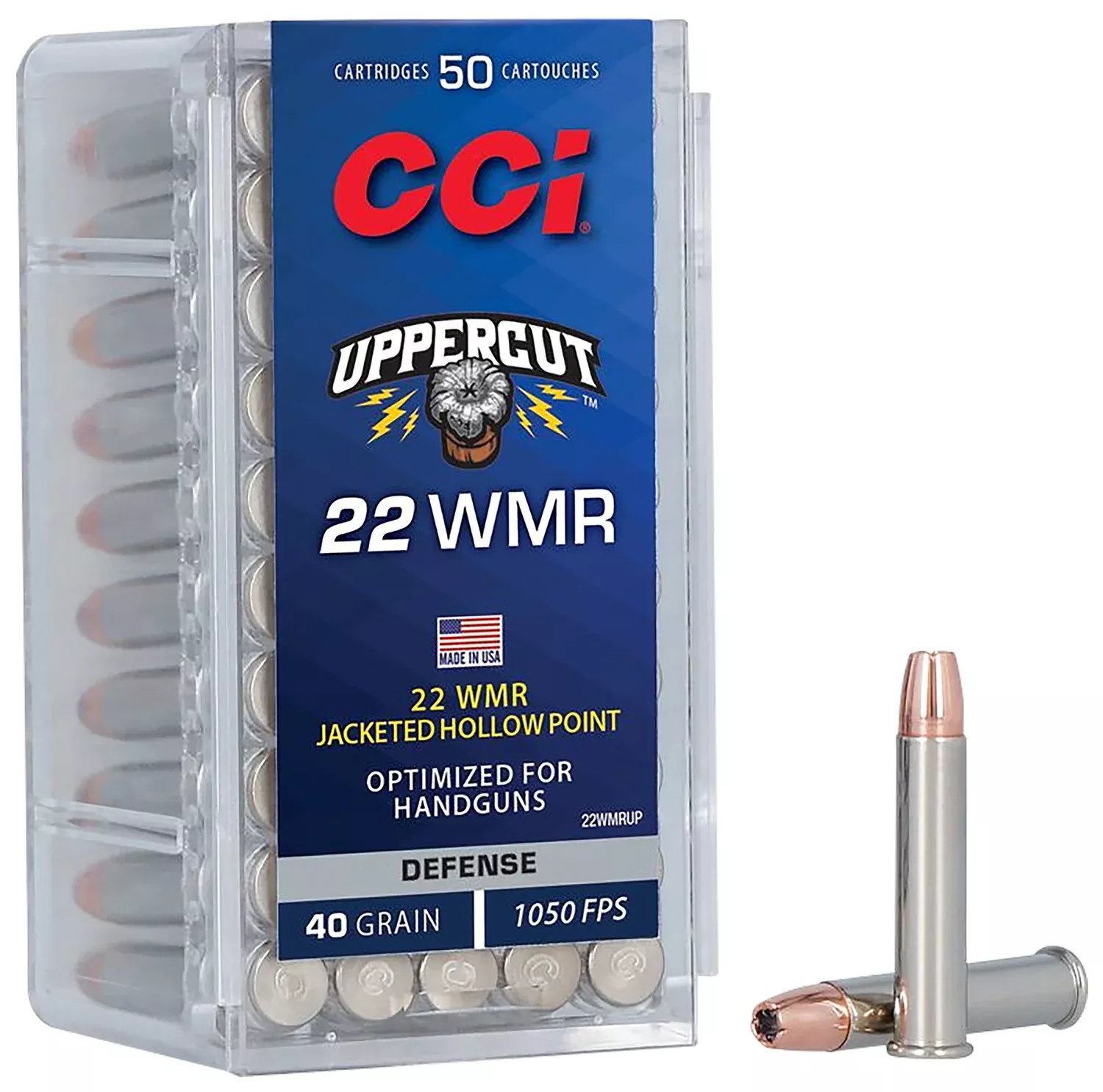 CCI 22WMRUP Uppercut22WMR 40gr Jacketed Hollow Point 50 Per Box/40 Case