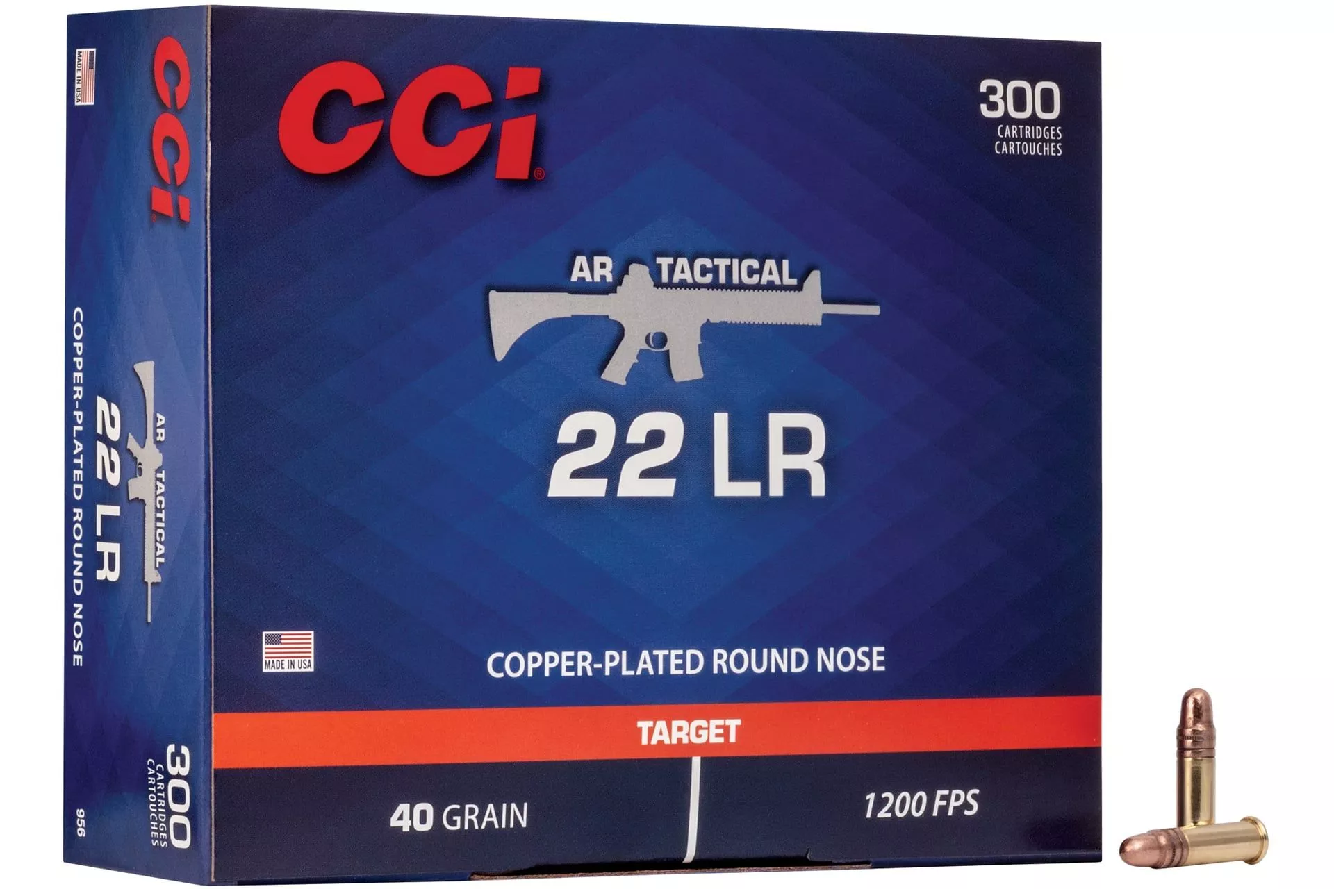 CCI 956 Target & Plinking AR Tactical 22 LR 40 gr Copper-Plated Round Nose Rimfire Ammo – 300 Rounds – 91976