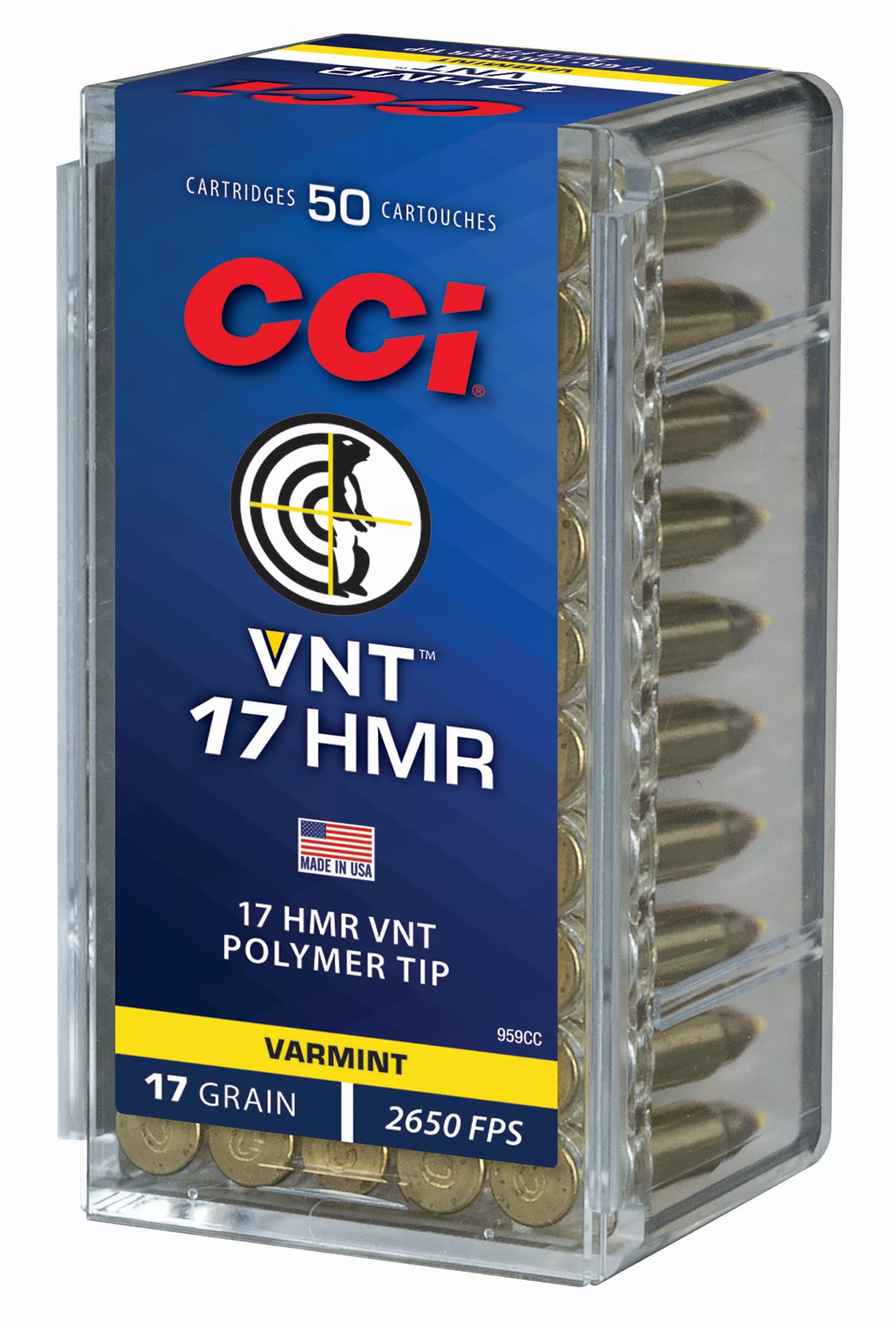 CCI 959CC VNT Rimfire 17HMR 17gr Varmint Tipped 50 Per Box/40 Case