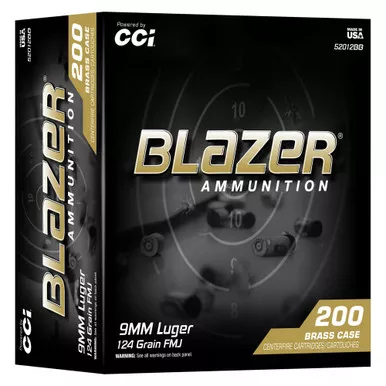 CCI Ammunition Blazer - 9MM, 124Gr, Full Metal Jacket, 200-Round Box