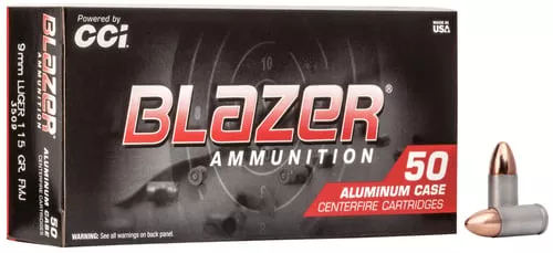 CCI Blazer Aluminum Handgun Ammunition 9mm Luger 115 gr. FMJ 1145 fps 50/ct
