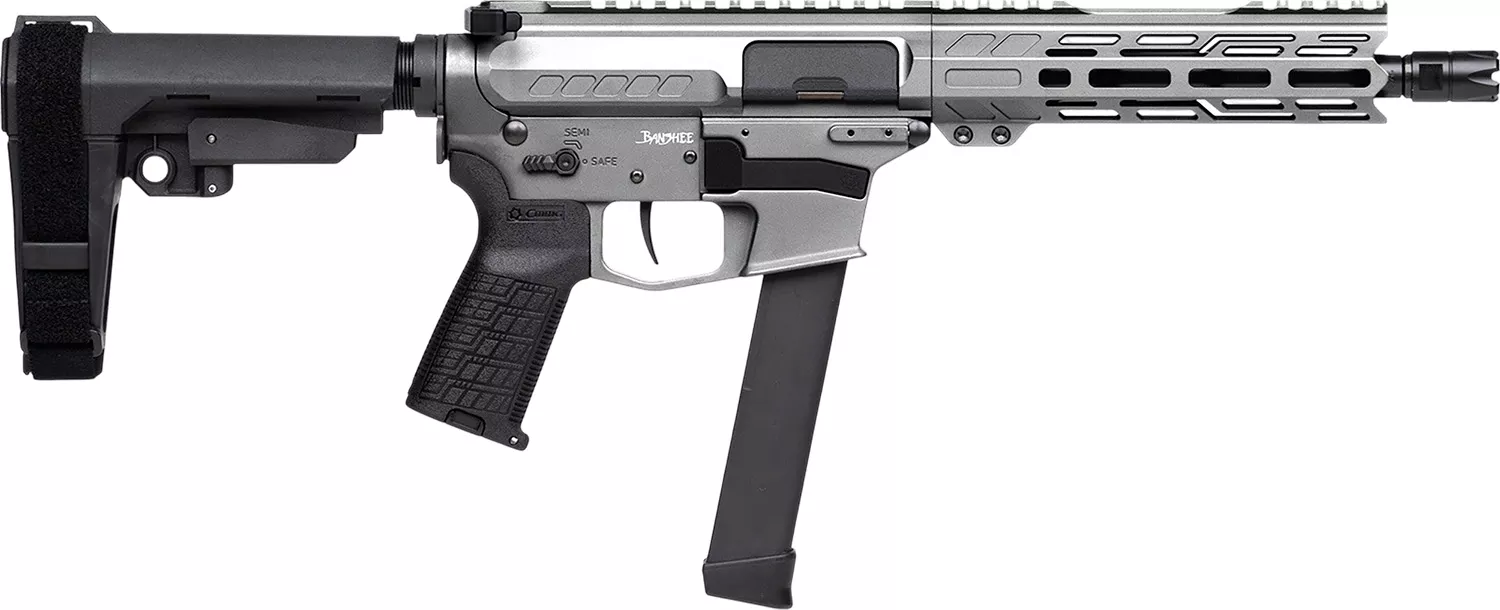 CMMG 99A520FTNG Banshee FE MkGs 9mm Luger 33+1 8" Black Nitride Threaded Barrel, M-LOK Handguard, Tungsten Cerakote Aluminum Receiver w/Picatinny Rail, Black Polymer CMMG RipBrace, CMMG Zeroed Grip