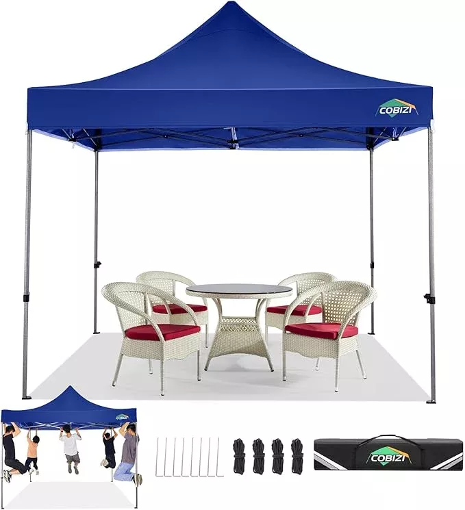 COBIZI 10x10 Pop Up Canopy Tent 10x10 Easy up Canopy, Heavy Duty Outdoor Canopy UPF 50+ All Weather Waterproof Instant Party Tents for Parties Gazebo with Handbag, White(Windproof Upgraded)