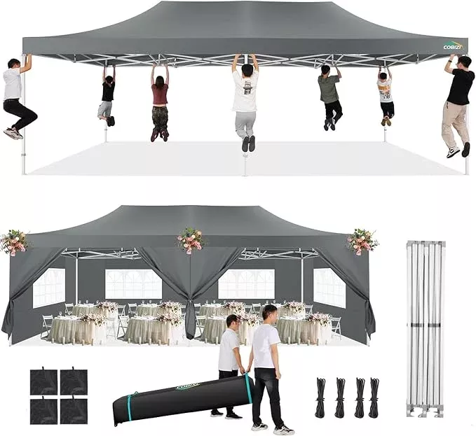 COBIZI 13x26 Pop Up Tent 13x26 Canopy with Sidewalls Heavy Duty Canopy Party Tent for Parties, Outdoor Wedding Large Event Tent Wind Waterproof UPF 50+ Ez Up in Garden Lawn with Roller Bag, White