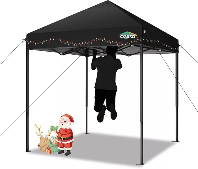 COBIZI 6.6x6.6ft Pop Up Canopy Tent, Heavy Duty Canopy Easy Set up All Weather Waterproof Outdoor Canopy Tent for Parties, Beach, Garden, Camping with 1 Handbag, 3 Adjustable Heights, UPF50+, White