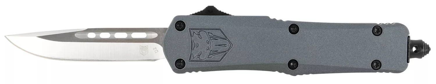 CobraTec Knives SGYFS3DNS FS-3Small 2.75″ OTF Plain D2 Steel Blade/Gray Aluminum Handle Features Glass Breaker Includes Pocket Clip