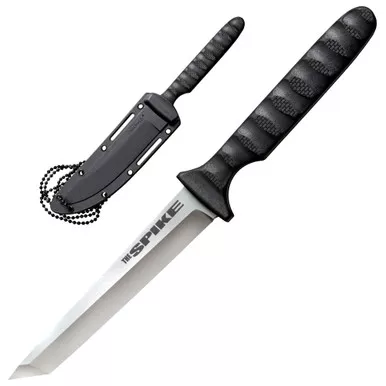 Cold Steel Tanto Spike, Fixed Blade Knife, 4" Tanto Blade, German 4116 Stainless Blade Steel, 8" Overall Length, Satin Finish, Silver Blade, Black Grivex Handle, Secure-Ex Sheath CS-53NCT
