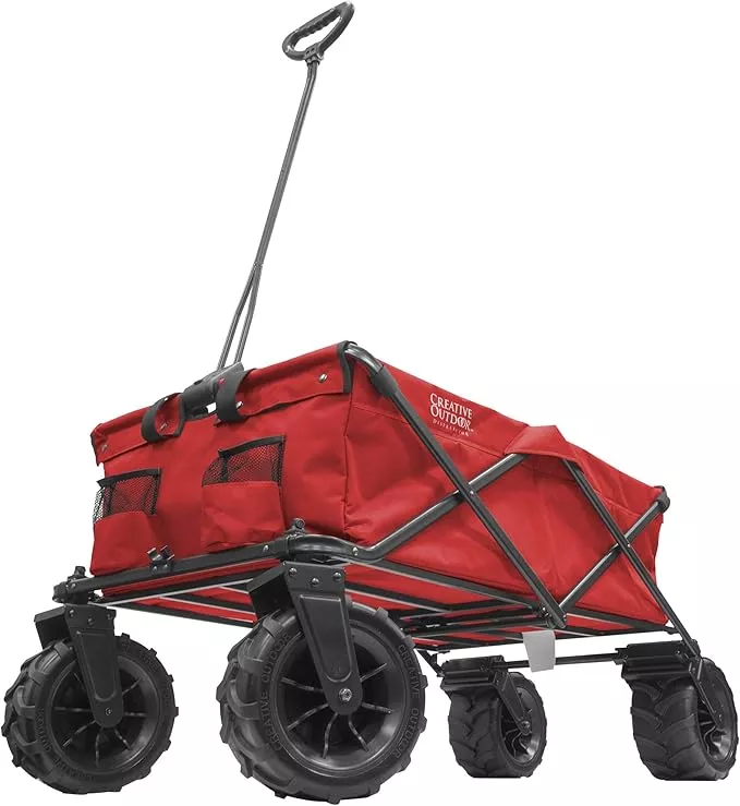 Creative Outdoor Wagon for Kids Push Pull Collapsible Stroller Giant All-Terrain Folding Cart | XXXL Monster Series Wagons | Beach Park Garden & Tailgate | Multiple Color Options (Black)