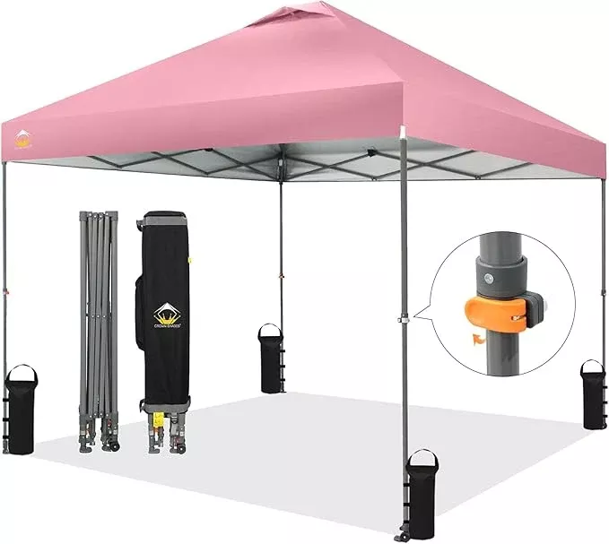 CROWN SHADES Adjustable Height on The Fly, 10x10 Pop Up Canopy - Beach Tent with One Push Setup - Easy Outdoor Sun Shade for Events, Parties, Camping - Outside Shade with STO-N-Go Bag, Cyan Blue