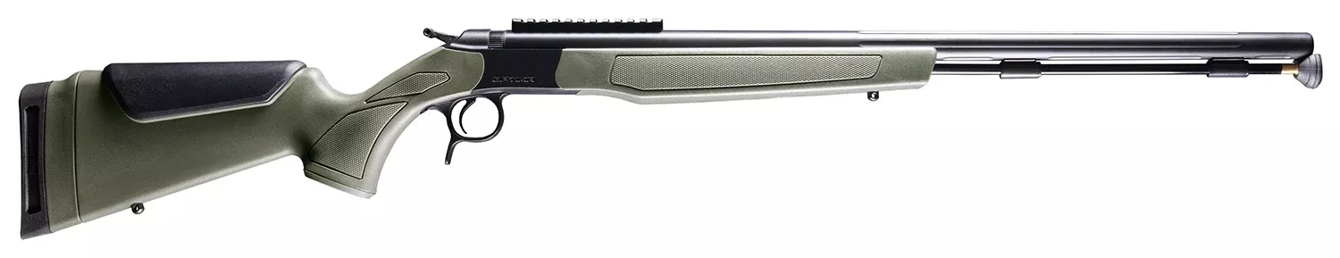 CVA PR2048NM Optima 50 Cal 26" Black Nitride Fluted Barrel, 0 MOA Picatinny Rail, Black Steel Receiver, Fixed OD Green Synthetic Stock
